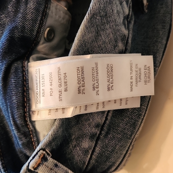 Good American Good Legs Crop Skinny blue distressed Jeans size 0 waist 25 - Picture 10 of 13
